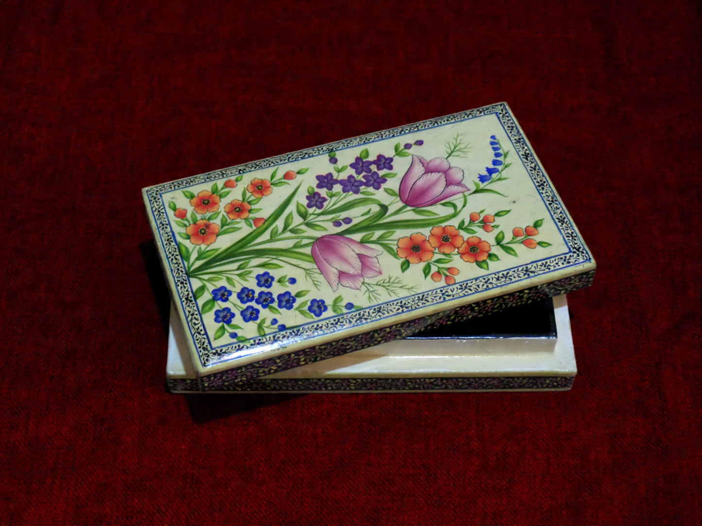 Kashmiri Papier Mâché Rectangular Box (Tulip) | Pine | Artisan-Made