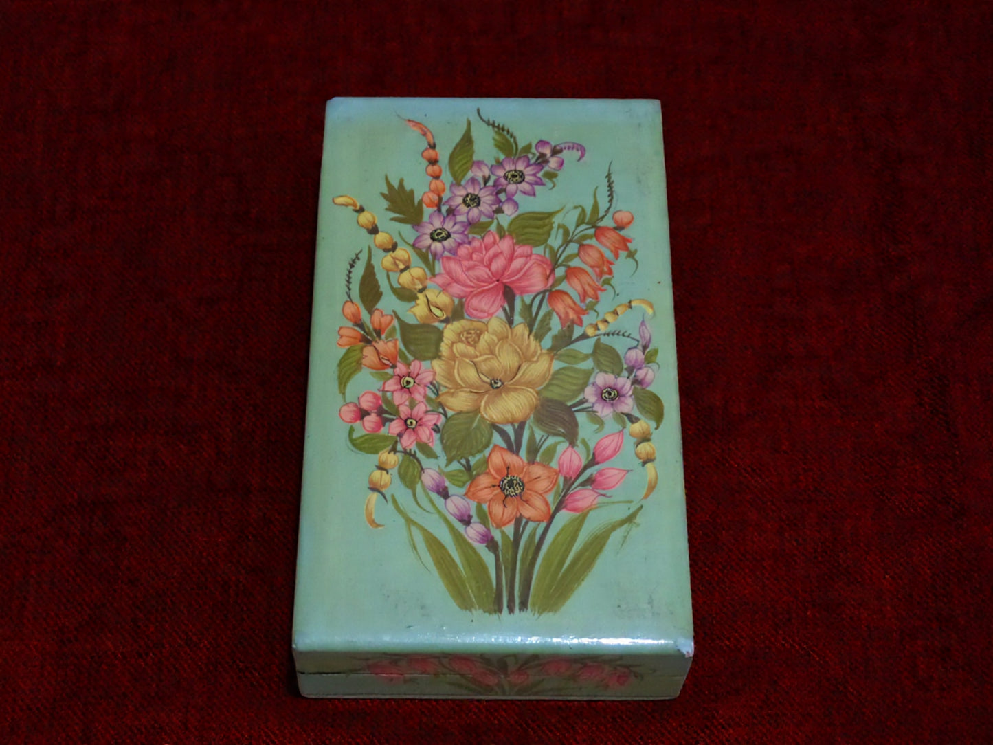 Kashmiri Papier Mâché Rectangular Box (Multi Flower Bouquet) | Pine | Artisan-Made