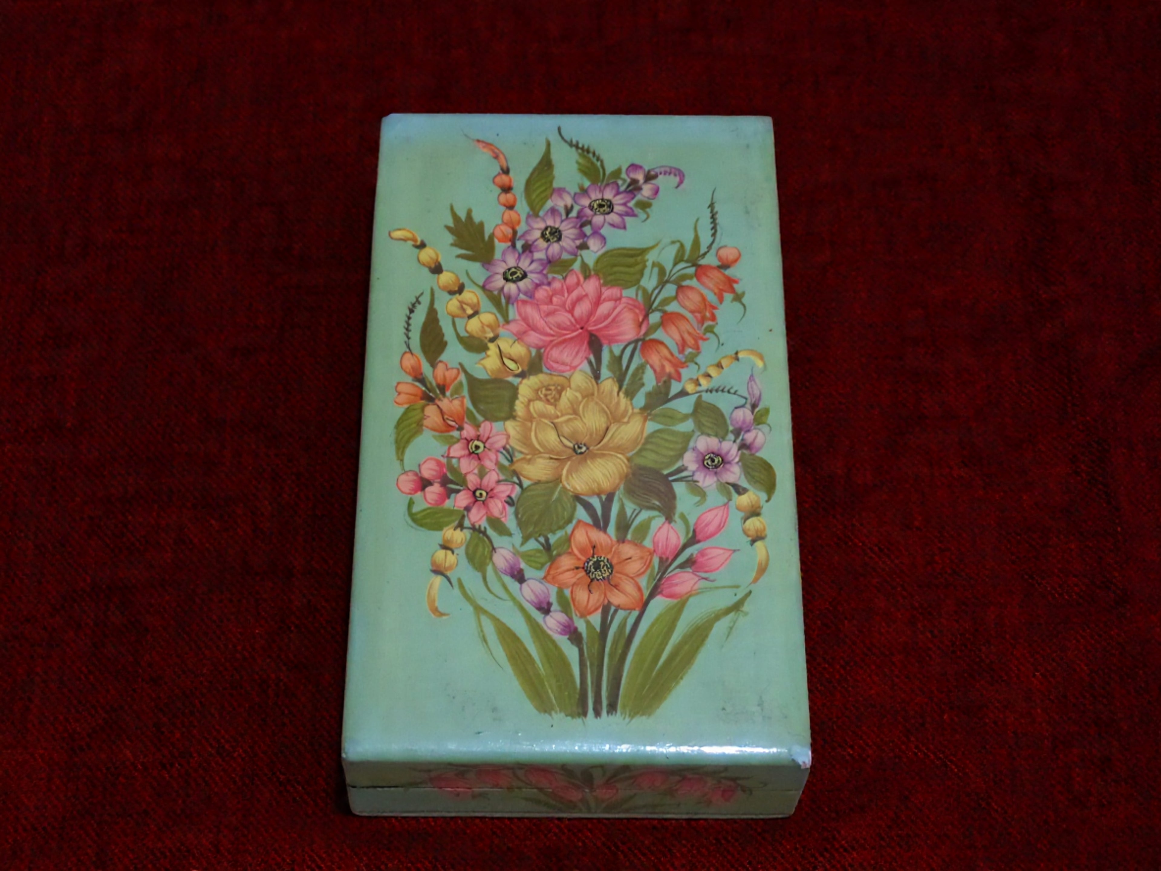 Kashmiri Papier Mâché Rectangular Box (Multi Flower Bouquet) | Pine | Artisan-Made