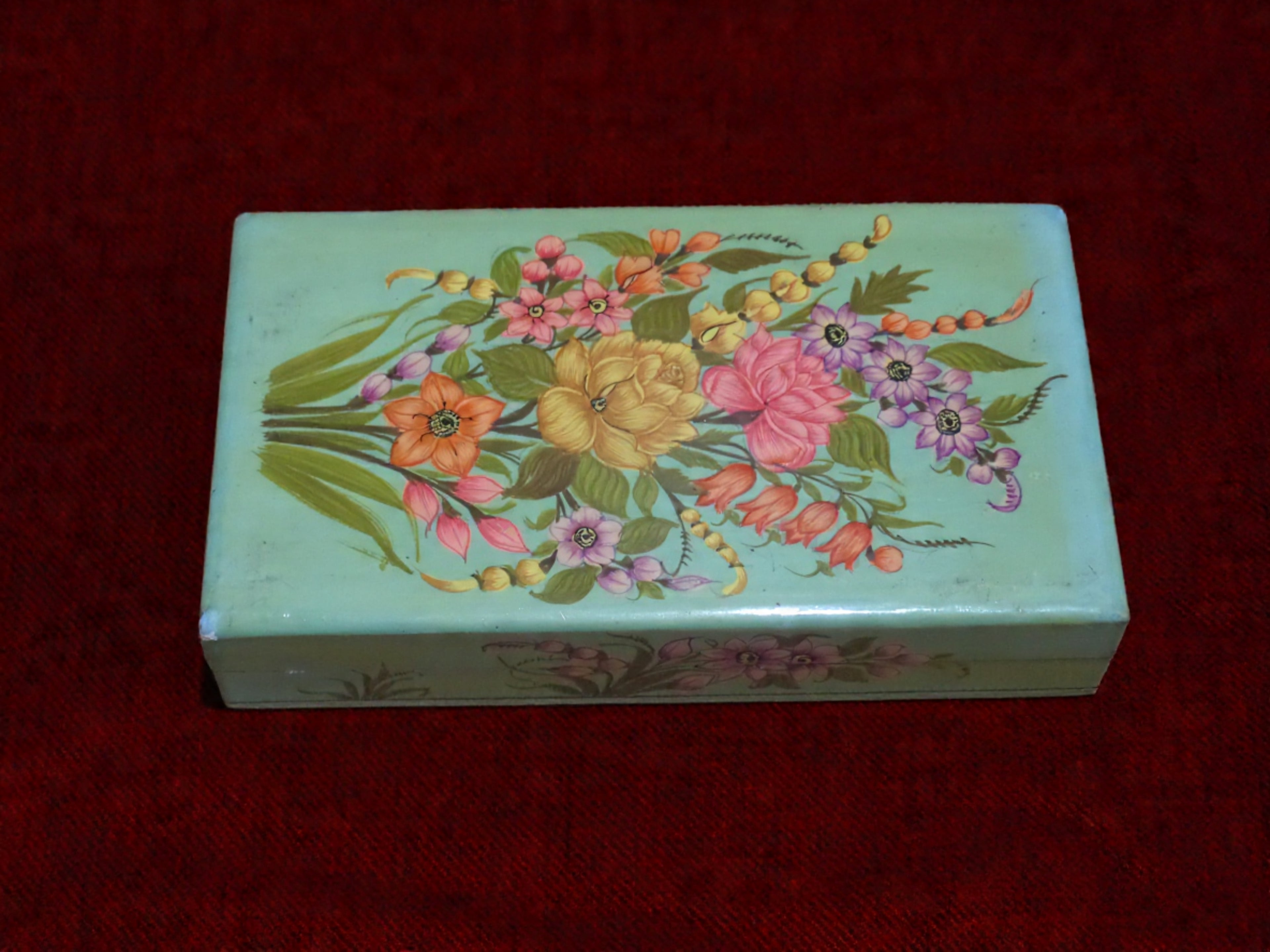 Kashmiri Papier Mâché Rectangular Box (Multi Flower Bouquet) | Pine | Artisan-Made