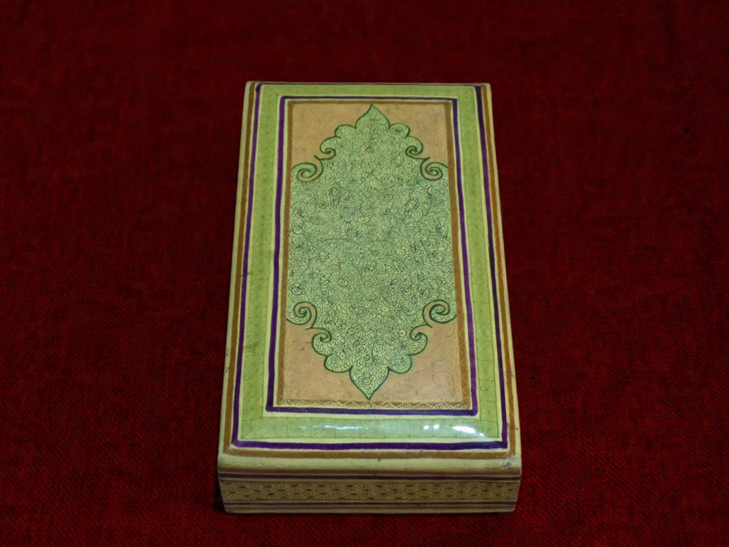 Kashmiri Papier Mâché Rectangular Box (Carpet Design) | 22K Gold, Pine | Artisan-Made