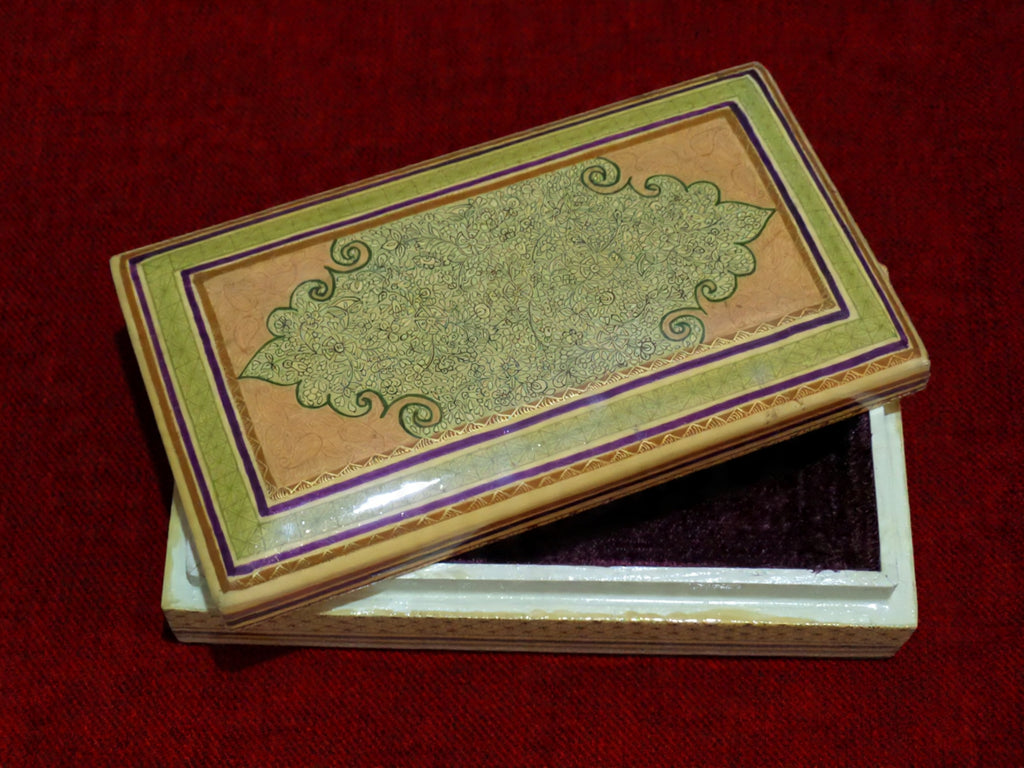 Kashmiri Papier Mâché Rectangular Box (Carpet Design) | 22K Gold, Pine | Artisan-Made
