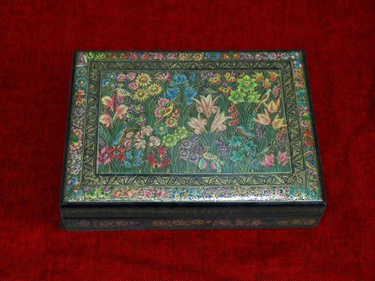 Kashmiri Papier Mâché Rectangular Box (Multi Flower) | 22K Gold | Artisan-Made
