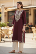 Kashmiri Aari Embroidered Woollen Pheran – Maroon